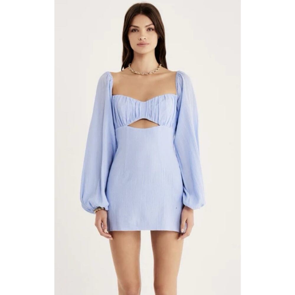 NWT RUMER REVOLVE Camille Long Sleeve Mini Dress In Blue Size XS Retail $220